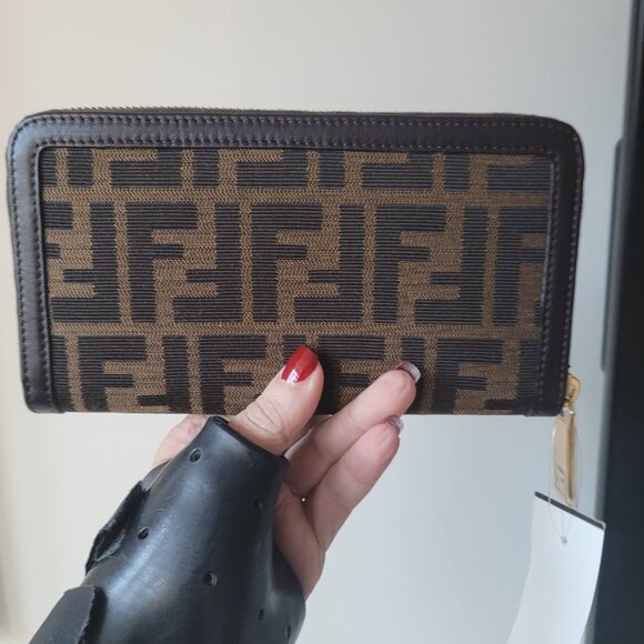 FENDI Tobacco Zucca Canvas Zip Around Wallet - Picture 9 of 16